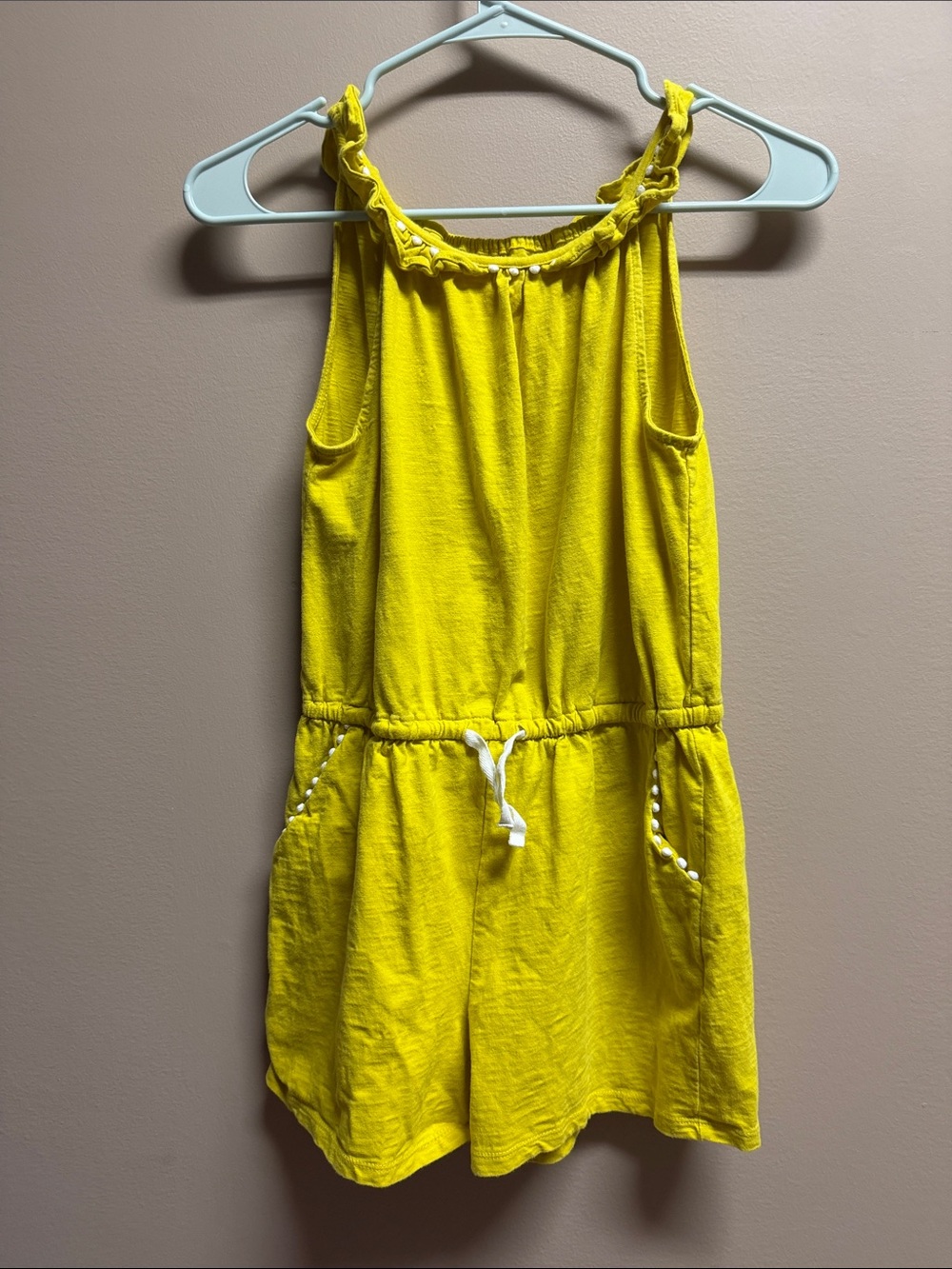 Mini Boden Yellow Ruffle-Neck Drawstring Romper